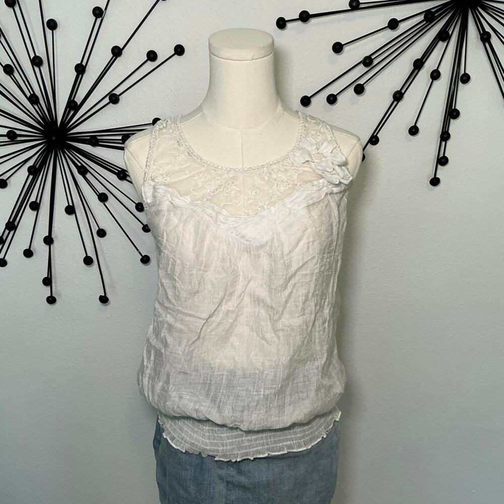 Vintage Edge by Mine white lace tank top fairycore boho romantic blouse